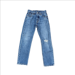 Levi's 501 Jeans Blue Ankle Length Slim Straight Size 23x26